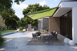 Grüne Kassettenmarkise von Leiner in modernem Garten